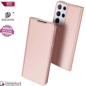 Dux Ducis dirbtinės odos atverčiamas rausvas dėklas (Samsung S21 Ultra)